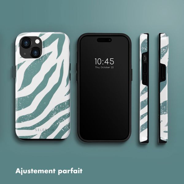 Selencia Coque arrière Vivid Tough iPhone 15  - Colorful Zebra Pine Blue