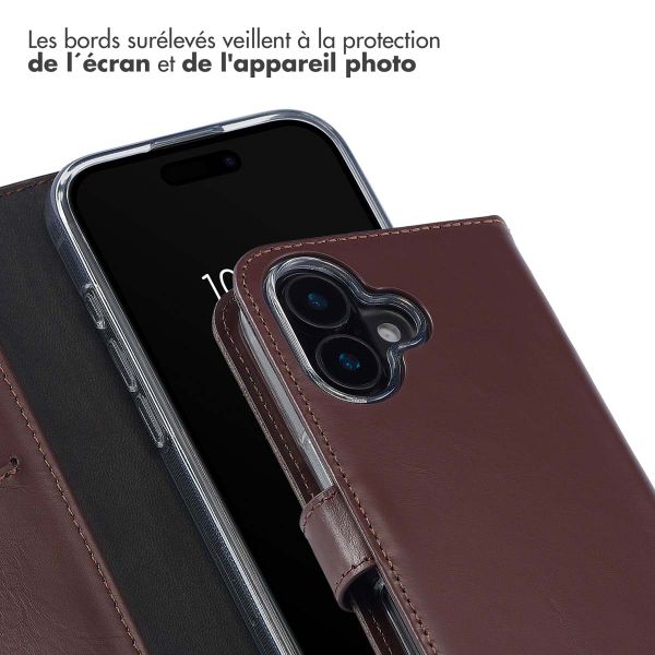Selencia Étui portefeuille en cuir véritable Apple iPhone 16 - Marron