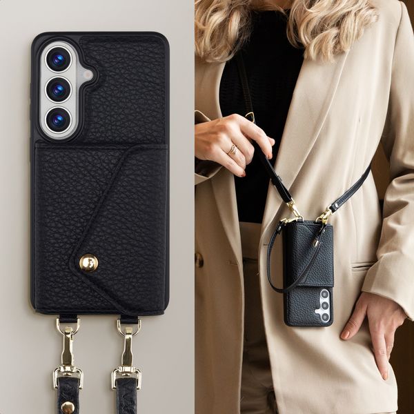 Selencia Coque de télephone Sera avec cordon et porte-cartes enveloppe Samsung Galaxy S26 - Noir