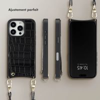 Selencia Coque Croco avec cordon et porte-cartes Nova iPhone 16 Pro - Black