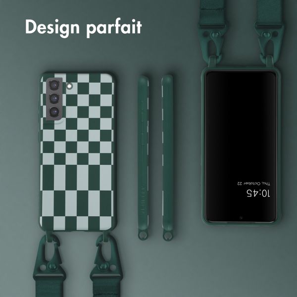 Selencia Coque design en silicone avec cordon amovible Samsung Galaxy S21 FE - Irregular Check Green