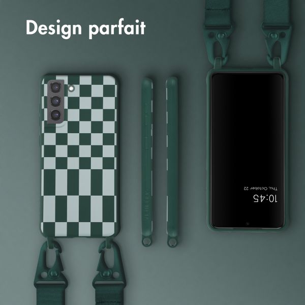 Selencia ﻿Coque design en silicone avec cordon amovible Samsung Galaxy S21 FE - Irregular Check Green