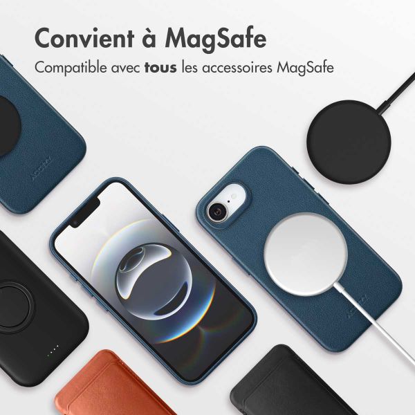 Accezz Coque arrière en cuir avec MagSafe Apple iPhone 16e - Nightfall Blue