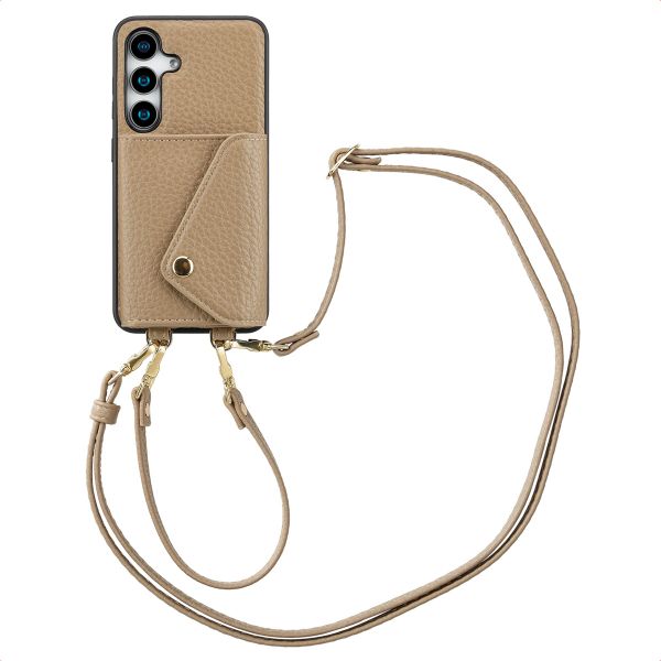 Selencia Coque à cordon avec porte-cartes enveloppe Sera Samsung Galaxy S25 - Beige