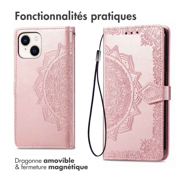 imoshion Etui de téléphone portefeuille Mandala iPhone 15 - Rose Dorée