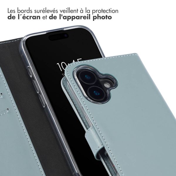 Selencia Étui de téléphone portefeuille en cuir véritable iPhone 16 Plus - Air Blue