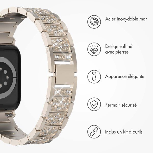 Selencia Bracelet à maillons scintillants Apple Watch Series 1 á 9 / SE (38/40/41 mm) | Series 10 (42 mm) - Champagne Or