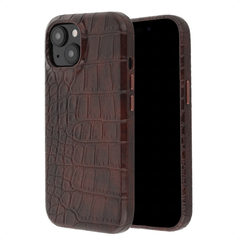 Selencia Coque arrière Croco avec MagSafe Apple iPhone 15 - Choco Brown