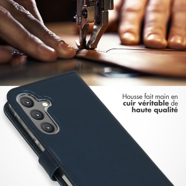 Selencia Étui portefeuille en cuir véritable Samsung Galaxy S24 Plus - Bleu foncé