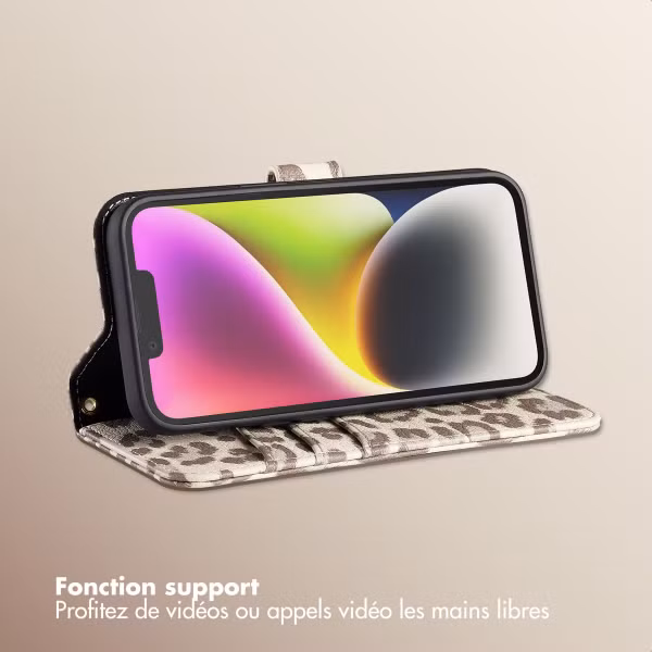 Selencia Étui de télephone portefeuille imprimé léopard Sabi Apple iPhone 14 / 13 - Soft Ivory