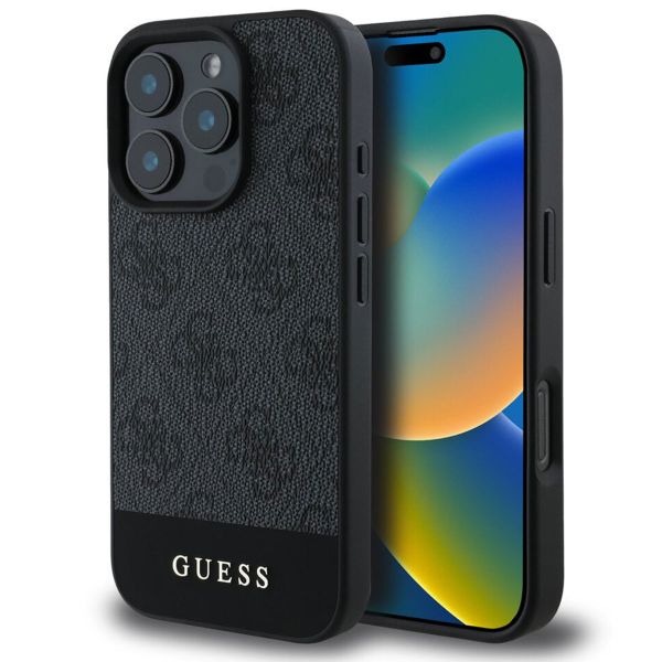 Guess Coque arrière Bottom Stripe 4G iPhone 16 Pro - Gris