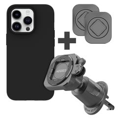 Accezz EasyLock Support de téléphone de voiture - Avec coque Apple iPhone 14 Pro - Grille de ventilation - Rotation à 360 degrés - Noir