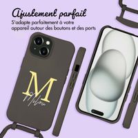 Coque de couleur personnalisée MagSafe avec cordon amovible  et lettre iPhone 15 - Black Coffee