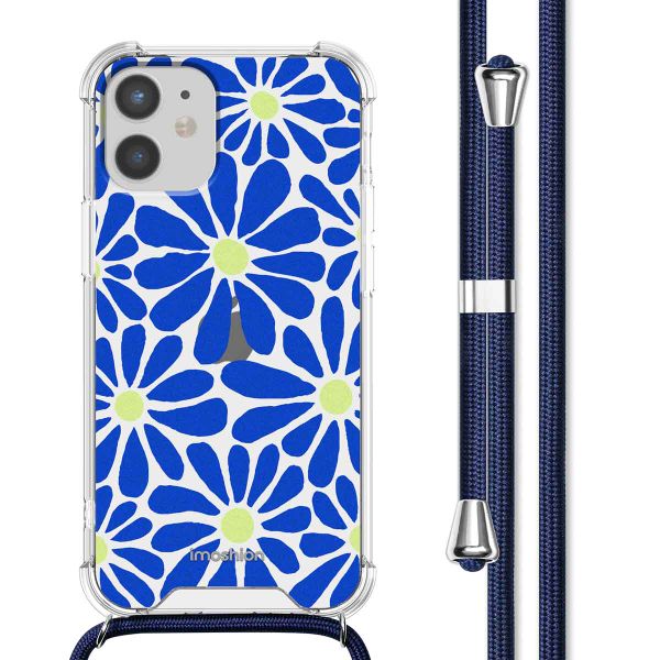 imoshion Coque Design avec cordon iPhone 12 Mini - Cobalt Blue Flowers Connect