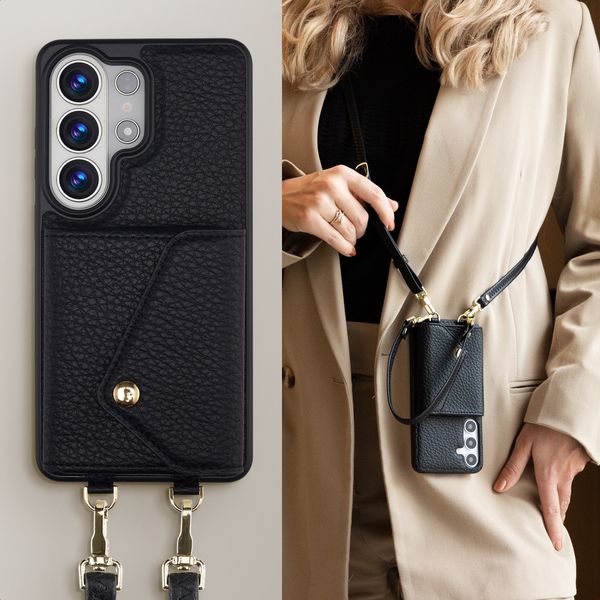 Selencia Coque de télephone Sera avec cordon et porte-cartes enveloppe Samsung Galaxy S26 Ultra - Noir