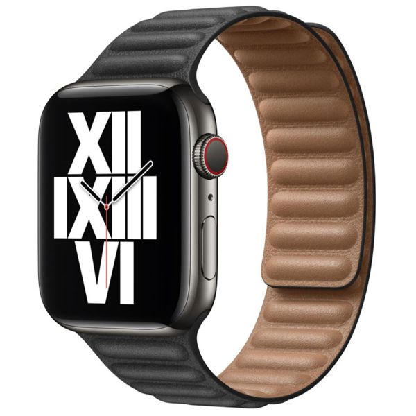 Apple Leather Link Apple Watch Series 1 á 10 / SE / Ultra (2) (44/45/46/49 mm) - Taille S - Noir