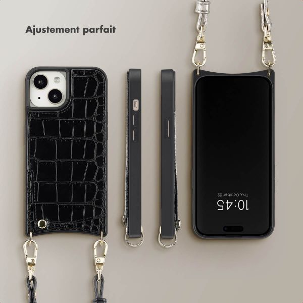 Selencia Coque Croco avec cordon et porte-cartes Nova iPhone 15 - Black