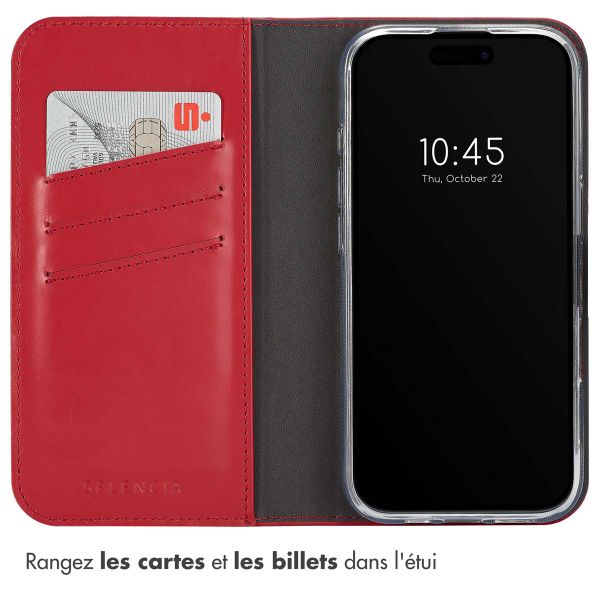 Selencia Étui de téléphone portefeuille en cuir véritable iPhone 16 Pro Max - Rouge