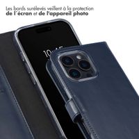 Selencia Étui de téléphone portefeuille en cuir véritable iPhone 16 Pro Max - Bleu