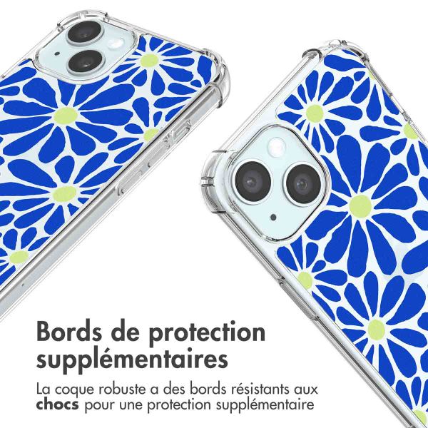 imoshion Coque Design avec cordon iPhone 15 - Cobalt Blue Flowers Connect