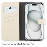 Selencia Étui de téléphone portefeuille en cuir véritable iPhone 15 - Greige