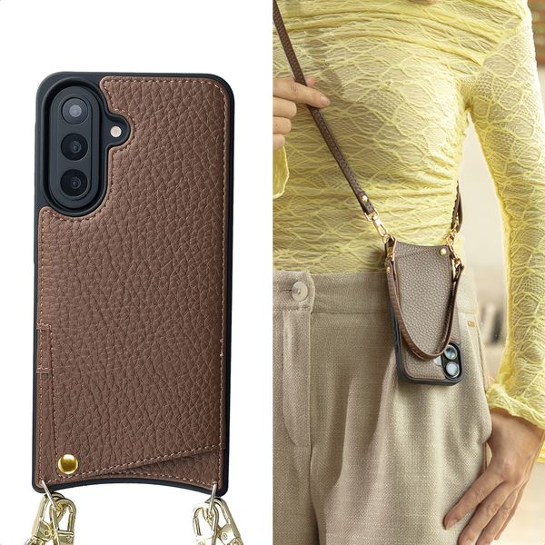 Selencia Coque de télephone Nova avec cordon et porte-cartes Samsung Galaxy A57 (5G) - Mocha Brown
