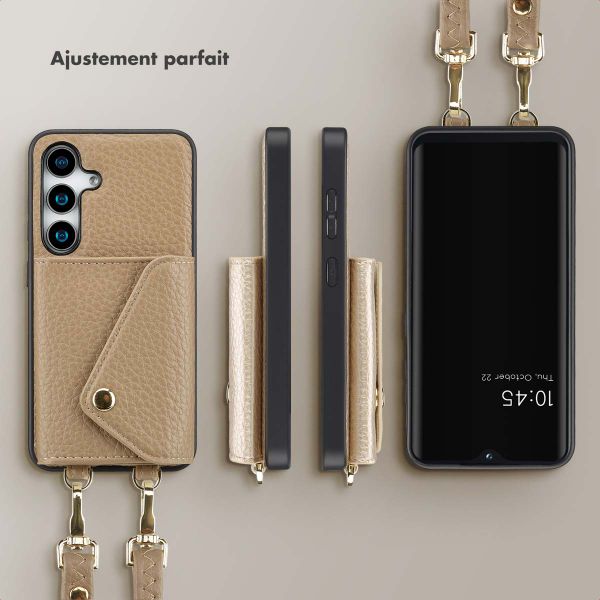 Selencia Coque à cordon avec porte-cartes enveloppe Sera Samsung Galaxy S25 - Beige