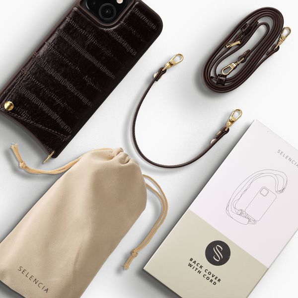 Selencia Nova coque arrière en cuir véritable avec porte-cartes Apple iPhone 15 - Dark Chocolate