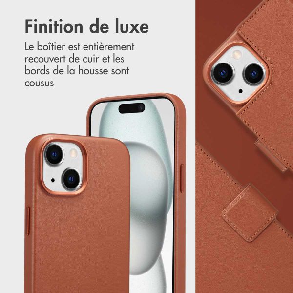 Accezz Étui de téléphone portefeuille en cuir 2-en-1 avec MagSafe iPhone 15 - Sienna Brown