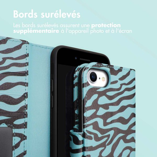 imoshion Étui de télephone portefeuille Design Apple iPhone SE (2022 / 2020) / 8 / 7 / 6(s) - Black Blue Stripes
