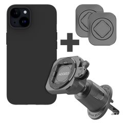 Accezz EasyLock Support de téléphone de voiture - Avec coque Apple iPhone 15 - Grille de ventilation - Rotation à 360 degrés - Noir