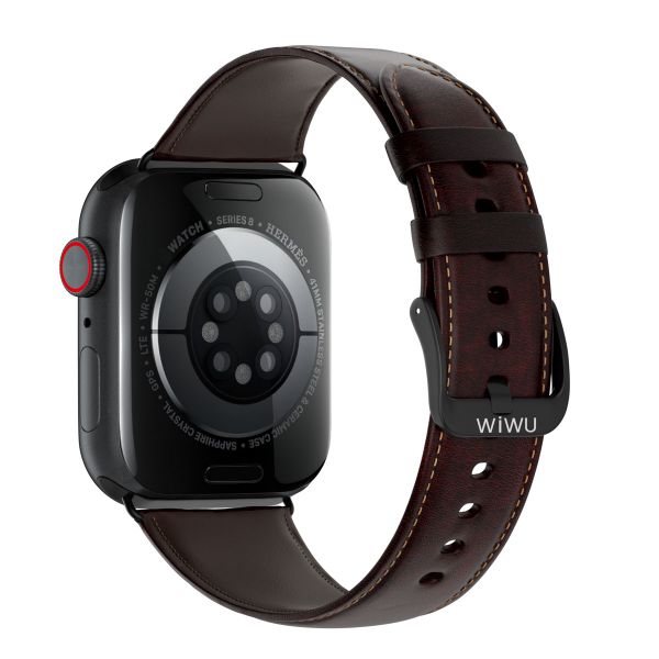 WiWu Bracelet cuir vintage "Crazy Horse" Apple Watch Series 1 á 9 / SE (38/40/41 mm) | Series 10 (42 mm) - Marron