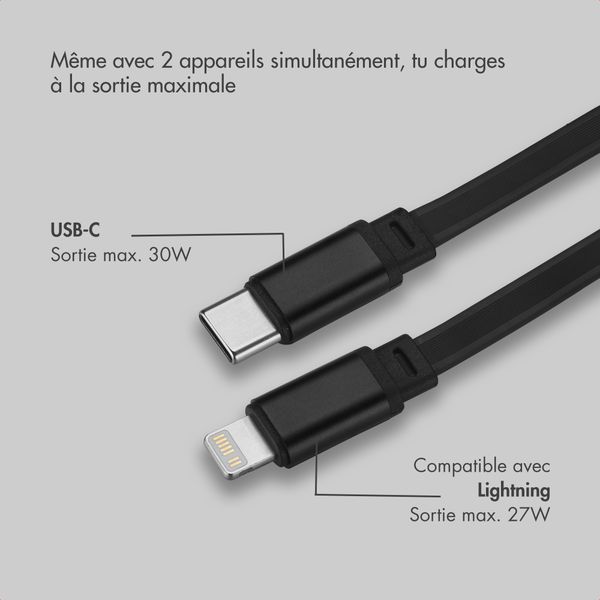 Accezz Chargeur voiture avec câbles rétractables – USB-C / Lightning – 57W – Noir