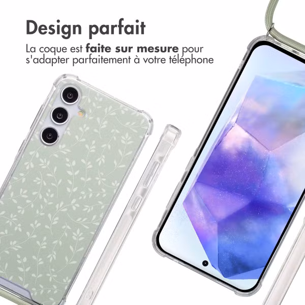 imoshion Coque Design avec cordon Samsung Galaxy A55 - Smoke Green Flowers