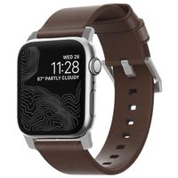 Nomad Bracelet moderne en cuir Apple Watch Series 1 t/m 9 / SE (38/40/41 mm) | Series 10 / 11 (42 mm) - Brown / Silver