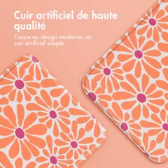 imoshion Design Slim Hard Sleepcover avec support Kobo Libra Colour - Orange Flowers Connect