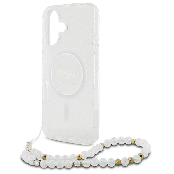 Guess MagSafe IML Glitter Case avec beads strap Apple iPhone 16 - Transparent