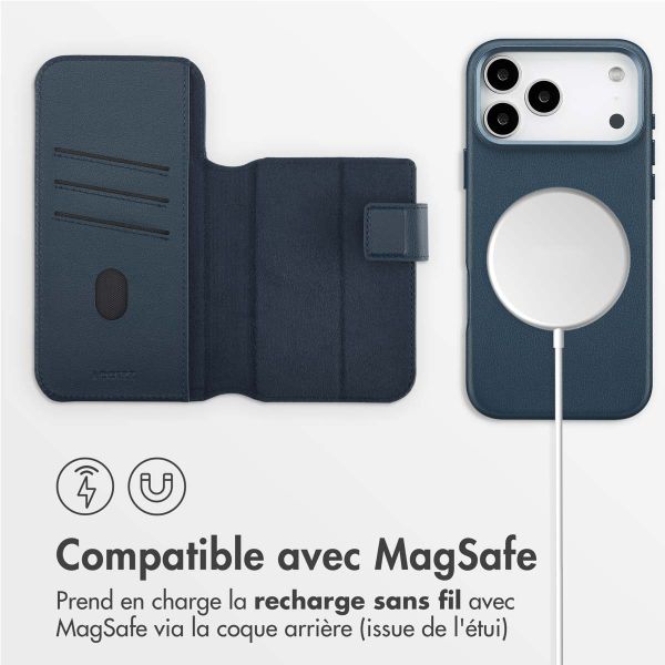 Accezz Étui de télephone portefeuille en cuir 2-en-1 avec MagSafe Apple iPhone 17 Pro Max - Nightfall Blue