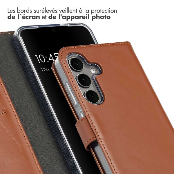 Selencia Étui portefeuille en cuir véritable Samsung Galaxy S25 - Marron clair