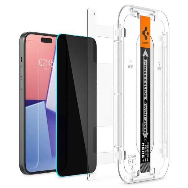 Spigen Protection d'écran en verre trempé GLAStR Privacy Applicator Apple iPhone 16 / 15