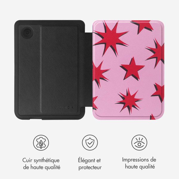 Selencia Étui de liseuse portefeuille Vivid Kobo Clara Colour / Clara BW - Stars Rubine Red Light Pink
