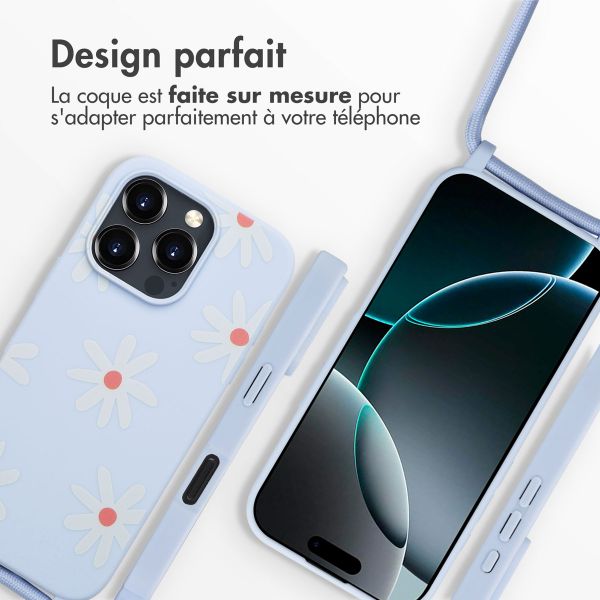 imoshion Coque design en silicone avec cordon Apple iPhone 16 Pro Max - Lila Flower Distance