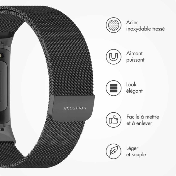 imoshion Bracelet magnétique milanais Fitbit Charge 5 - Taille M - Noir