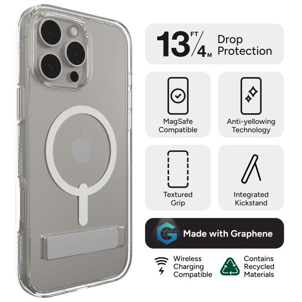 ZAGG Coque Crystal Palace Snap KickStand avec MagSafe iPhone 16 Pro Max - Transparent