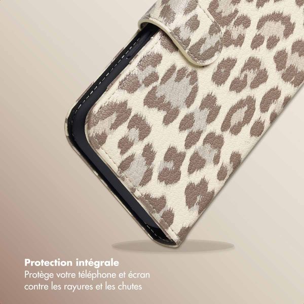 Selencia Étui de télephone portefeuille imprimé léopard Sabi Apple iPhone 16e - Soft Ivory