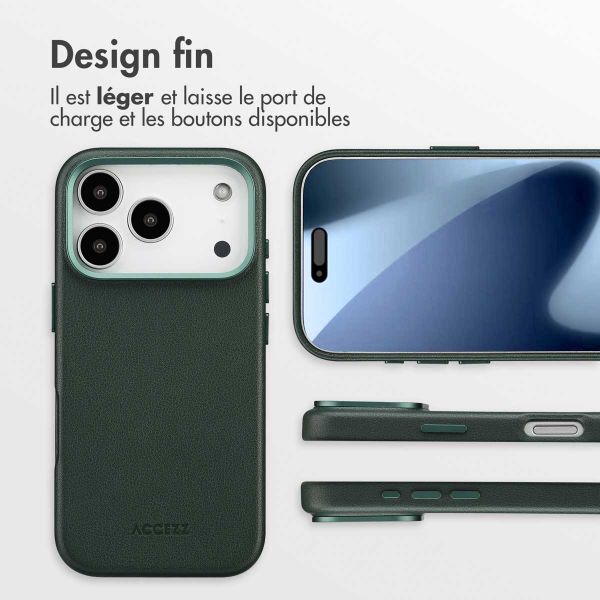 Accezz Coque arrière en cuir avec MagSafe Apple iPhone 17 Pro - Cedar Green
