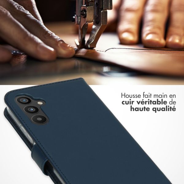Selencia Étui portefeuille en cuir véritable Samsung Galaxy A34 (5G) - Bleu