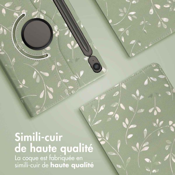 imoshion Coque tablette Design rotatif à 360° Samsung Galaxy Tab S10 Lite / S10 FE / S9 FE - Green Flowers