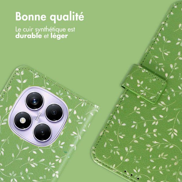 imoshion Étui de télephone portefeuille Design Xiaomi Redmi Note 14 Pro (4G) - Green Flowers