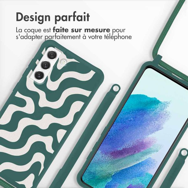 imoshion Coque design en silicone avec cordon Samsung Galaxy S21 FE - Petrol Green Groovy